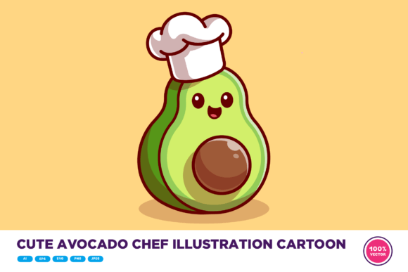 Download Cute Avocado Chef Illustration Cartoon - Avocado Collection