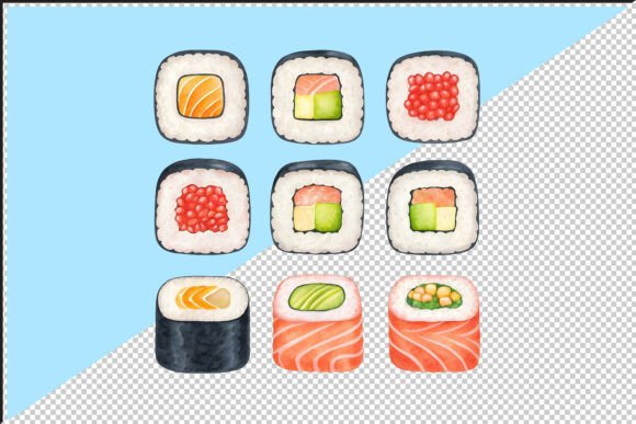 Download Sushi Rolls with Salmon and Avocado PNG - Avocado Collection