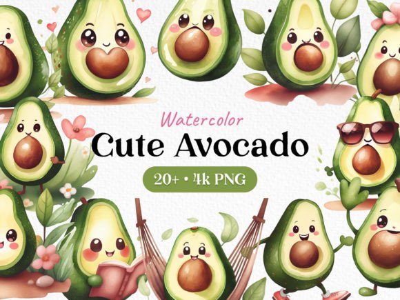 Download Bundle Watercolor Cute Avocado Clipart - Avocado Collection